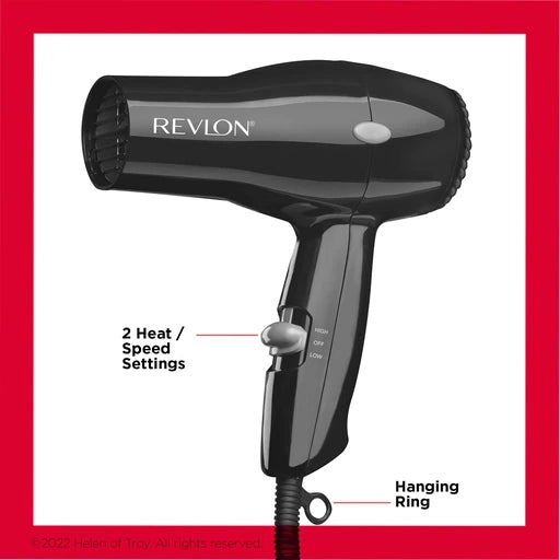 Revlon Compact Hair Dryer 1875W Lightweight Design, Perfect for Travel, (Black)