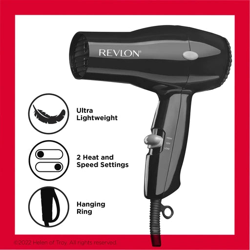 Revlon Compact Hair Dryer 1875W Lightweight Design, Perfect for Travel, (Black)
