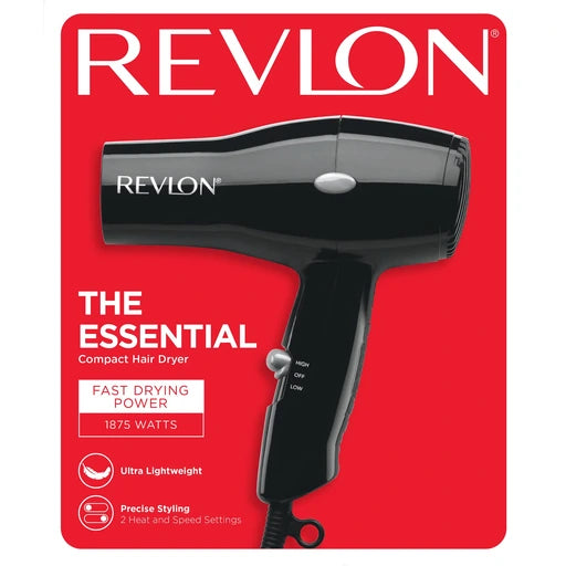 Revlon Compact Hair Dryer 1875W Lightweight Design, Perfect for Travel, (Black)
