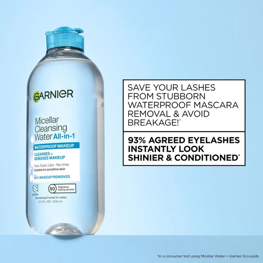 Garnier SkinActive Micellar Water For Waterproof Makeup, Facial Cleanser & Makeup Remover, 13.5 Fl Oz (400mL), 1 Count (Packaging May Vary)
