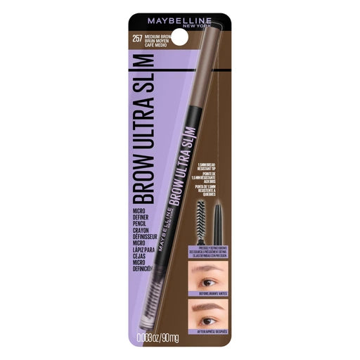 Maybelline Express Brow Ultra Slim Eyebrow Pencil with Precision Tip and Spoolie - Medium Brown - 257 Medium Brown