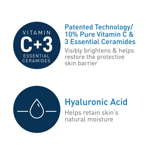 CeraVe Skin Brightening Vitamin C Serum for Face with Hyaluronic Acid, 1oz Skincare, 10% Pure Vitamin C, Brightening Serum, Ceramides, Antioxidant, Hydrates and Improves Skin Tone & Texture