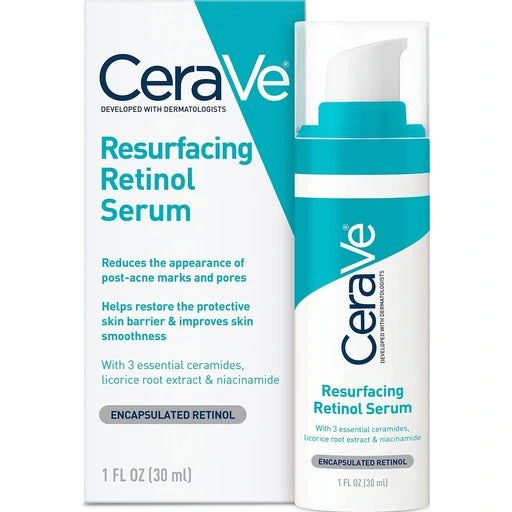 CeraVe Resurfacing Retinol Face Serum with Niacinamide, Pore Minimizer, 1oz Skin Care Brightening Serum with Licorice Root, Acne Scar & Hyperpigmentation Treatment, Dark Spot Corrector, Skin Repair