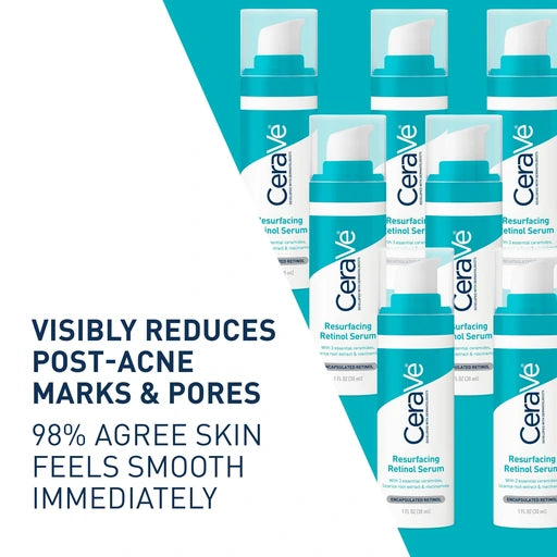 CeraVe Resurfacing Retinol Face Serum with Niacinamide, Pore Minimizer, 1oz Skin Care Brightening Serum with Licorice Root, Acne Scar & Hyperpigmentation Treatment, Dark Spot Corrector, Skin Repair