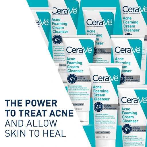 CeraVe Foaming Acne Cream Cleanser with 4% Benzoyl Peroxide - 5oz - Nan