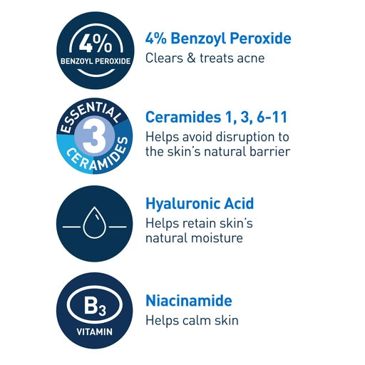 CeraVe Foaming Acne Cream Cleanser with 4% Benzoyl Peroxide - 5oz - Nan