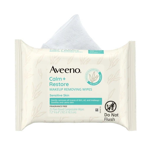 Aveeno Calm + Restore Unscented Makeup Remover Wipes, Alcohol-Free, 25 Ct