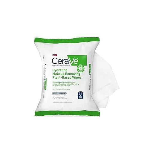 CeraVe Hydrating Fragrance-Free Plant-Based Makeup Remover Wipes with Glycerin & Ceramides, 25 Count - Nan