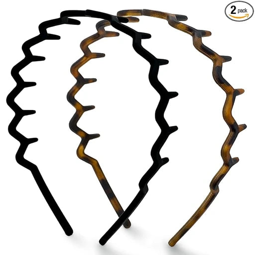 Kitsch Zig Zag Headbands for Women - Black and Tortoise, 2 pcs