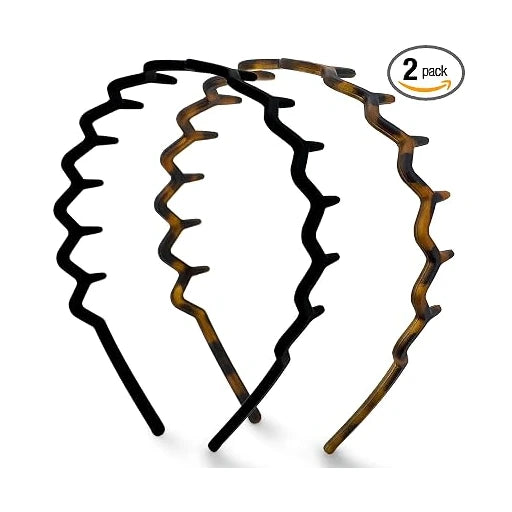 Kitsch Zig Zag Headbands for Women - Black and Tortoise, 2 pcs