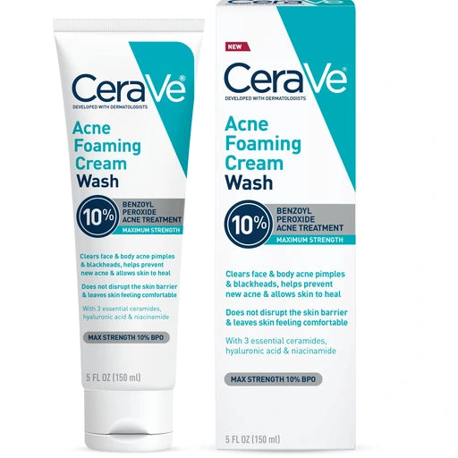 CeraVe Acne Foaming Cream Wash with 10% Benzoyl Peroxide Facial Cleanser, 5oz - Nan