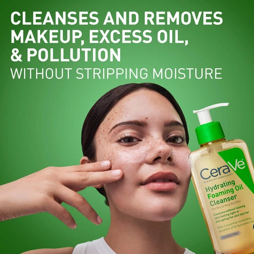 CeraVe Hydrating Foaming Oil Facial Cleanser with Hyaluronic Acid & Ceramides, 8oz - Nan
