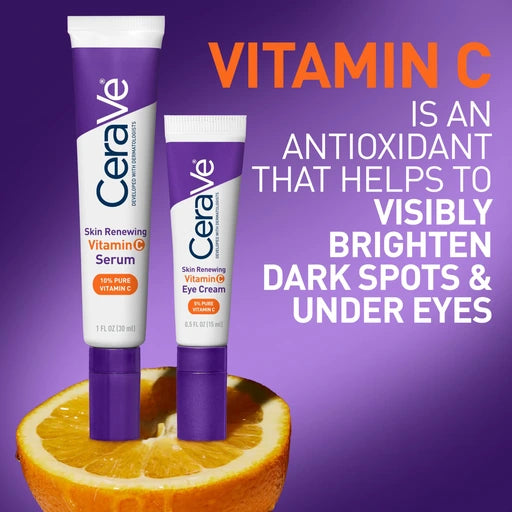 CeraVe Vitamin C Serum & Vitamin C Eye Cream Skin Care Set Skin Brightening Serum with Hyaluronic Acid for Face & Under Eye Cream with Caffeine for Dark Circles and Puffiness