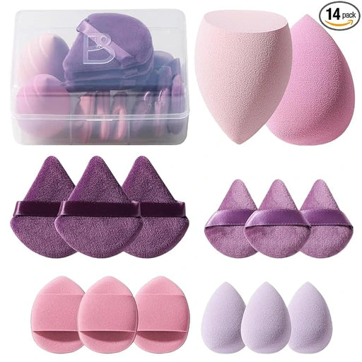 Makeup Sponge Set BS-MALL Triangle Puff 14PCS Non-Latex Beauty Blender Sponges with Travel Case, Soft Makeup Puff for Foundation, Concealer, Cream & Powder, Face & Eye Blending for Sensitive Skin