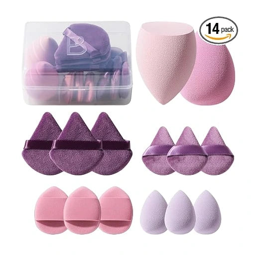 Makeup Sponge Set BS-MALL Triangle Puff 14PCS Non-Latex Beauty Blender Sponges with Travel Case, Soft Makeup Puff for Foundation, Concealer, Cream & Powder, Face & Eye Blending for Sensitive Skin