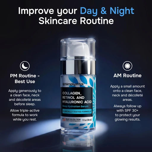 Retinol Collagen Face Serum - Anti-Aging Moisturizer for Women, 1 fl oz