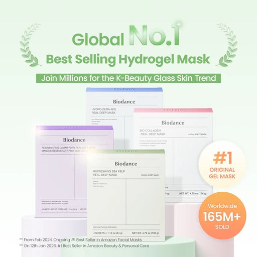 BIODANCE Refreshing Sea Kelp Real Deep Hydrogel Face Mask - Calming, Oil & Sebum Control, Blemish Care, After Sun Relief (1.19oz x 4) - Nan