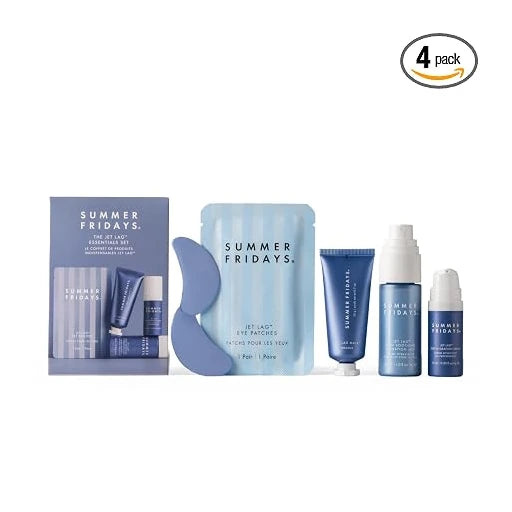Summer Fridays Jet Lag Essentials - Mini Hydrating Skin Care Set With Jet Lag Mask, Eye Patches, Deep Hydration Face Serum & Hydration Mist - Travel Size Skincare Kit & Gift Set (4 Count)