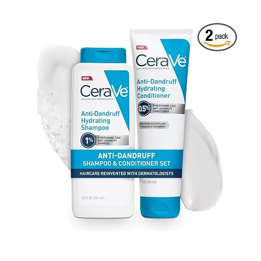 CeraVe Hydrating Anti Dandruff Shampoo and Conditioner Set, Pyrithione Zinc Dandruff Treatment With Ceramides, Hyaluronic Acid & Niacinamide, Helps Elimanate Flakes & Reduce Itchy Scalp