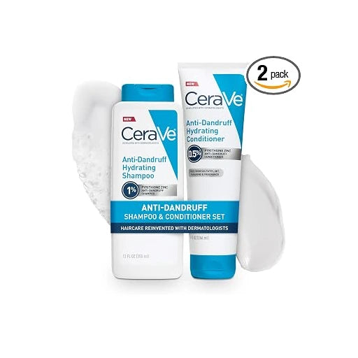 CeraVe Hydrating Anti Dandruff Shampoo and Conditioner Set, Pyrithione Zinc Dandruff Treatment With Ceramides, Hyaluronic Acid & Niacinamide, Helps Elimanate Flakes & Reduce Itchy Scalp
