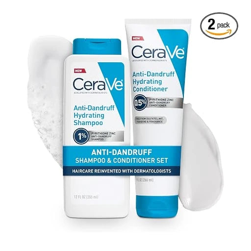 CeraVe Hydrating Anti Dandruff Shampoo and Conditioner Set, Pyrithione Zinc Dandruff Treatment With Ceramides, Hyaluronic Acid & Niacinamide, Helps Elimanate Flakes & Reduce Itchy Scalp