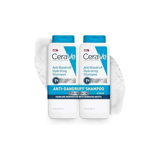 CeraVe Hydrating Anti Dandruff Shampoo, 1% Pyrithione Zinc Dandruff Treatment With Ceramides, Niacinamide, Hyaluronic Acid, Eliminate Flake,Provides Itchy Scalp Relief, Sulfate-Free, 12 Oz (Pack of 2)