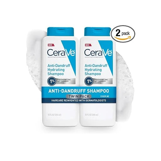 CeraVe Hydrating Anti Dandruff Shampoo, 1% Pyrithione Zinc Dandruff Treatment With Ceramides, Niacinamide, Hyaluronic Acid, Eliminate Flake,Provides Itchy Scalp Relief, Sulfate-Free, 12 Oz (Pack of 2)