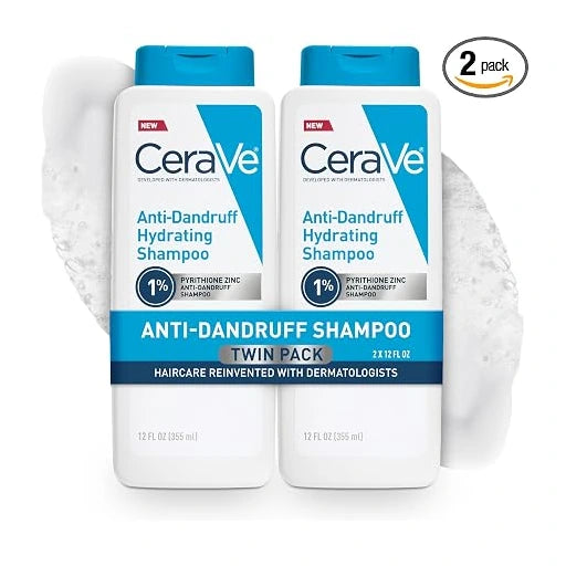 CeraVe Hydrating Anti Dandruff Shampoo, 1% Pyrithione Zinc Dandruff Treatment With Ceramides, Niacinamide, Hyaluronic Acid, Eliminate Flake,Provides Itchy Scalp Relief, Sulfate-Free, 12 Oz (Pack of 2)