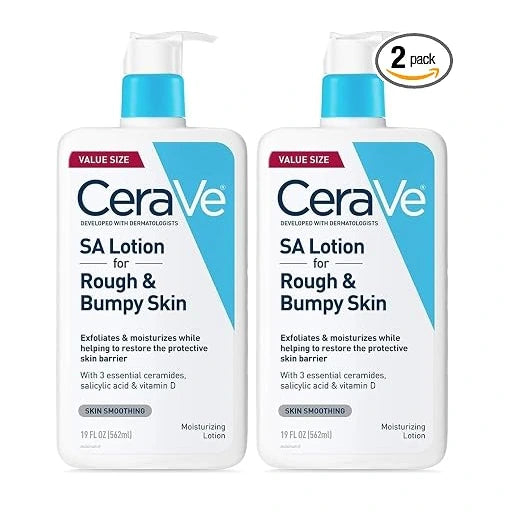 CeraVe SA Lotion for Rough & Bumpy Skin,Vitamin D,Hyaluronic Acid,Lactic Acid,Niacinamide & Salicylic-Acid,Gentle Exfoliating Rough And Bumpy Skin Lotion,19 Ounce,(Pack of 2)