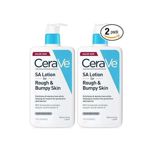 CeraVe SA Lotion for Rough & Bumpy Skin,Vitamin D,Hyaluronic Acid,Lactic Acid,Niacinamide & Salicylic-Acid,Gentle Exfoliating Rough And Bumpy Skin Lotion,19 Ounce,(Pack of 2)