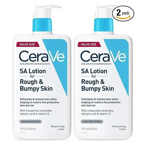 CeraVe SA Lotion for Rough & Bumpy Skin,Vitamin D,Hyaluronic Acid,Lactic Acid,Niacinamide & Salicylic-Acid,Gentle Exfoliating Rough And Bumpy Skin Lotion,19 Ounce,(Pack of 2)