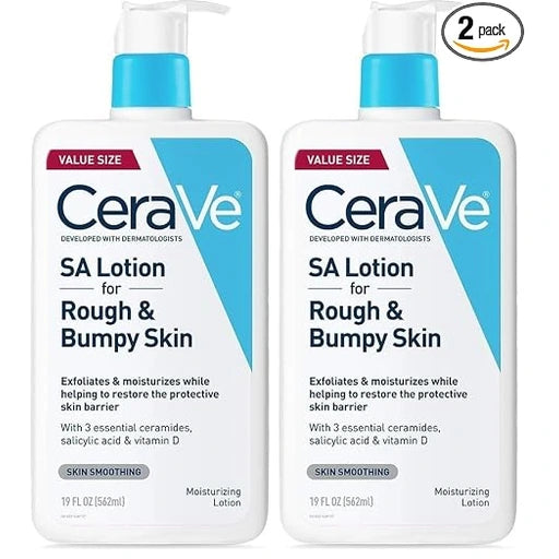 CeraVe SA Lotion for Rough & Bumpy Skin,Vitamin D,Hyaluronic Acid,Lactic Acid,Niacinamide & Salicylic-Acid,Gentle Exfoliating Rough And Bumpy Skin Lotion,19 Ounce,(Pack of 2)