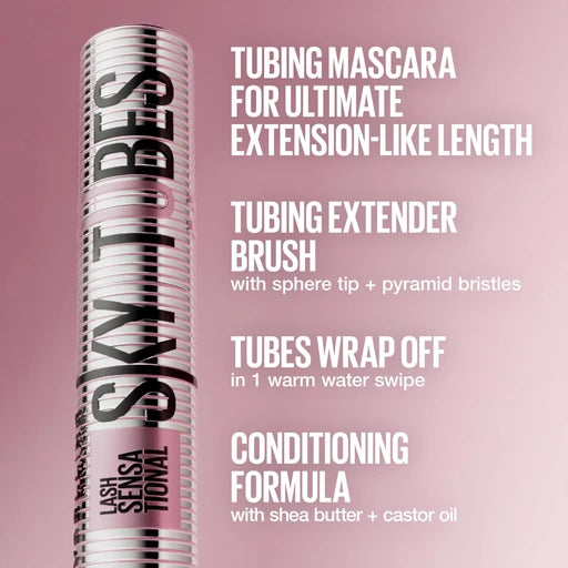 Maybelline Lash Sensational Sky Tubes Tubing Mascara with Shea Butter & Castor Oil, Very Black - Nan
