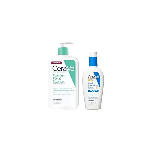 CeraVe Foaming Facial Cleanser, Daily Face Wash, 19oz AM Facial Moisturizing Lotion SPF 50, Face Moisturizer with SPF, 3 Oz Bundle with Hyaluronic Acid, Niacinamide & Ceramides