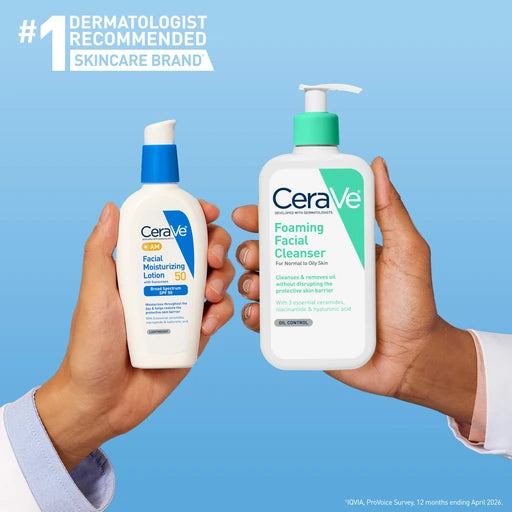 CeraVe Foaming Facial Cleanser, Daily Face Wash, 19oz AM Facial Moisturizing Lotion SPF 50, Face Moisturizer with SPF, 3 Oz Bundle with Hyaluronic Acid, Niacinamide & Ceramides