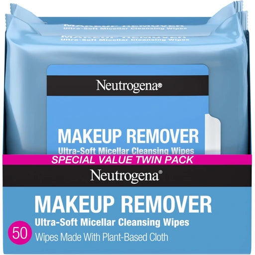 Neutrogena Makeup Remover Micellar Wipes for Face Daily Gently Removes Oil Dirt and Waterproof Makeup in a Simple Fully Plant-Based Cloth, 25 Count (Pack of 24)