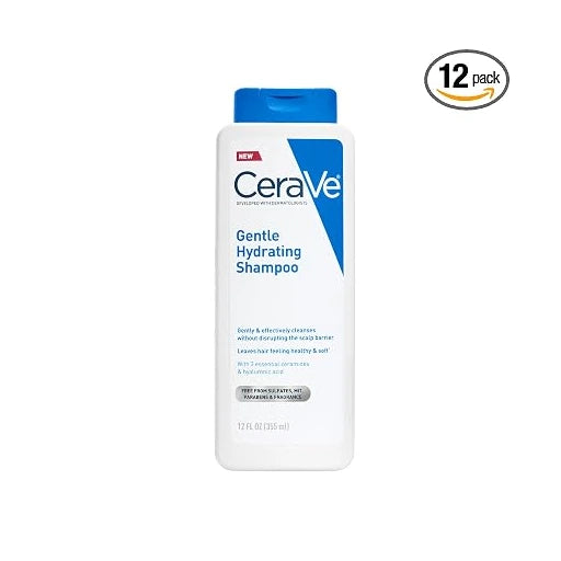 CeraVe Gentle Hydrating Shampoo with Hyaluronic Acid for Hair & Scalp, 12 Fl Oz (Pack of 12)