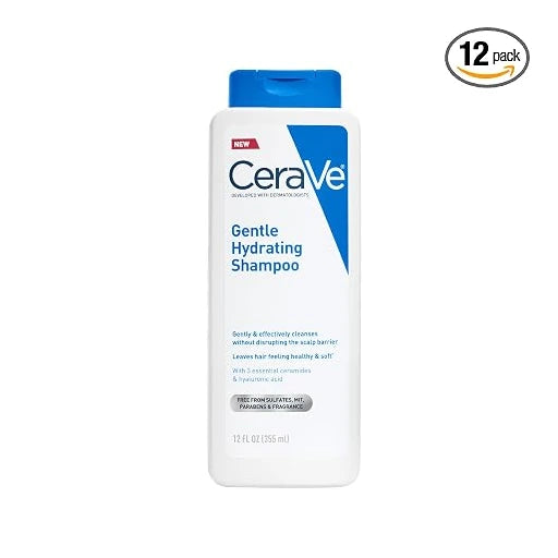 CeraVe Gentle Hydrating Shampoo with Hyaluronic Acid for Hair & Scalp, 12 Fl Oz (Pack of 12)