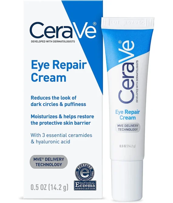 CeraVe Eye Repair Cream | Under Eye Cream for Dark Circles and Puffiness Delicate Skin Under Eye Area with Hyaluronic acid and Ceramides | Non-comedogenic Fragrance Free | 0.5Oz 14 ML