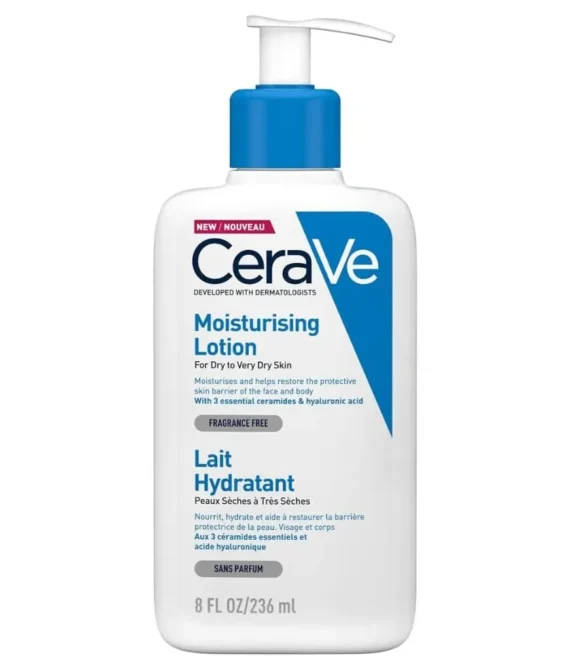 CeraVe Moisturizing Lotion | 24H Body and Face Moisturizer for Normal to Dry Skin with Hyaluronic Acid and Ceramides | Non-comedogenic oil-free Fragrance Free | 8Oz 236 ML