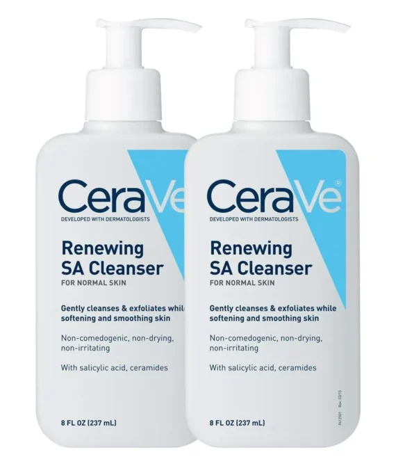 CeraVe Salicylic Acid Cleanser | 8 Ounce Pack of 2 | Renewing Exfoliating Face Wash with Vitamin D for Rough and Bumpy Skin | Fragrance Free