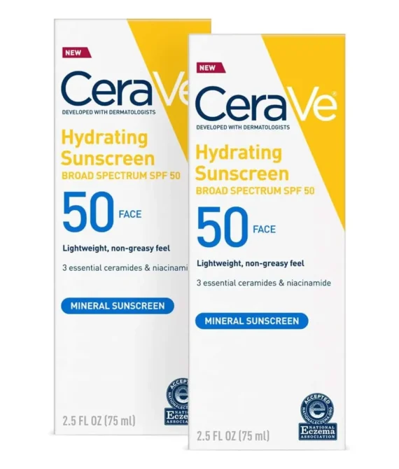 CeraVe 100% Mineral Sunscreen Spf 50 | Face Sunscreen With Zinc oxide & Titanium Dioxide for Sensitive Skin | 2.5 Oz 2 Pack