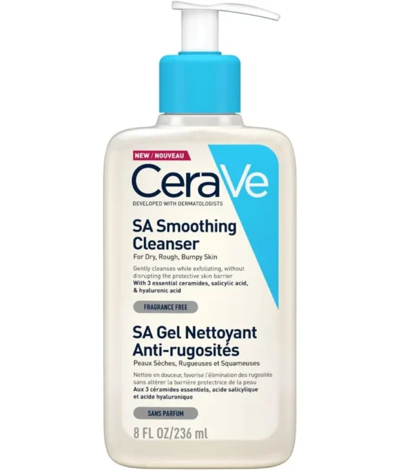 CeraVe SA Smoothing Cleanser | Face and Body Salicylic Acid Wash and Exfoliant for Normal Dry and Rough Skin with Hyaluronic Acid Niacinamide and Ceramides| Fragrance Free Non-Comedogenic | 236 ML