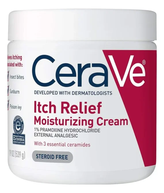 CeraVe Moisturizing Cream for Itch Relief | Anti Itch Cream with Pramoxine Hydrochloride | Relieves Itchy with Minor Skin Irritations Sunburn Relief Bug Bites | Fragrance Free | 19 Ounce