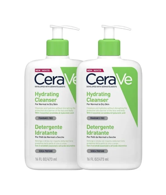 CeraVe Moisturising Cleansing Lotion for Face and Body Normal to Dry Skin with Hyaluronic and 3 Essential Ceramides 2 x 473 ml