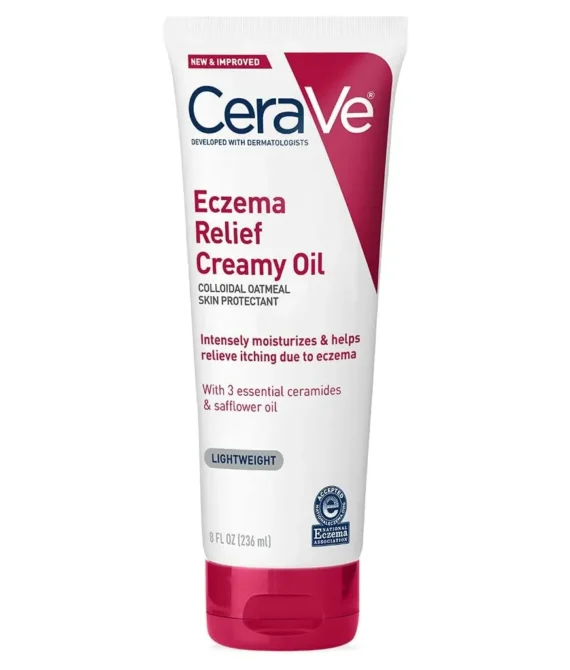 Cerave Eczema Relief Creamy Body Oil | Anti Itch Cream for Eczema & Moisturizer for Dry Skin with Colloidal Oatmeal Ceramides and Safflower Oil | 8 Ounce