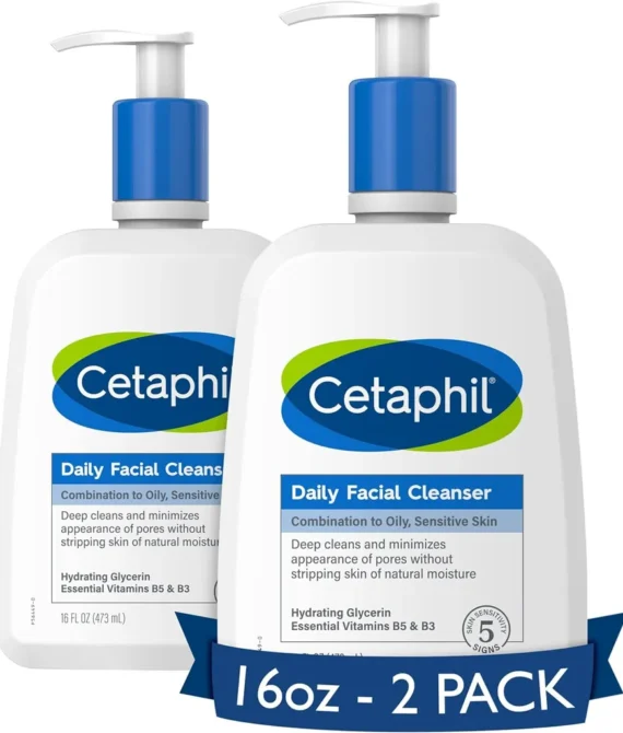 CETAPHIL Face Wash by Daily Facial Cleanser for Sensitive Combination to Oily Skin NEW 16 oz 2 Pack Gentle Foaming Soap Free Hypoallergenic