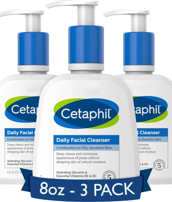 CETAPHIL Face Wash by Daily Facial Cleanser for Sensitive Combination to Oily Skin NEW 8 oz 3 Pack Gentle Foaming Soap Free Hypoallergenic