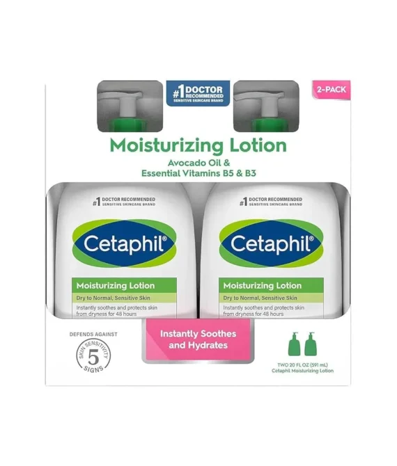 Cetaphil Moisturing Lotion Dry to Normal Sensitive Skin with Avocado Oil and Essential vitamins B5 & B3-20 fl oz 2 Count