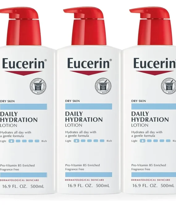 Eucerin Daily Hydration Lotion – Light-weight Full Body Lotion for Dry Skin – 16.9 fl. oz. Pump Bottle (Pack of 3)